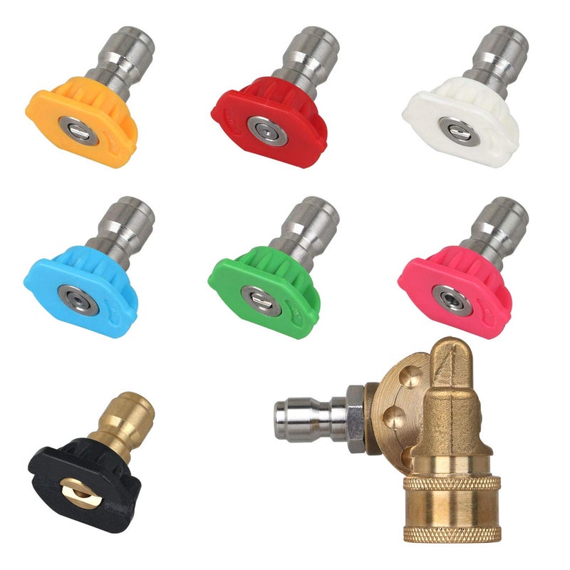 STYDDI Pressure Washer Quick-Connect Pivoting Coupler Kit, 7 Pack Power Washer Nozzle Tips and Quick Connect Pivot Adapter Coupler with 5 Different Angles, 1/4 inch, 2.5 GPM, 4500 PSI - Image 1